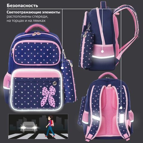 Рюкзак ЮНЛАНДИЯ COMPLETE с пеналом в комплекте, эрго-спинка, &quot;Pink bow&quot;, 42х29х14 см, 229972