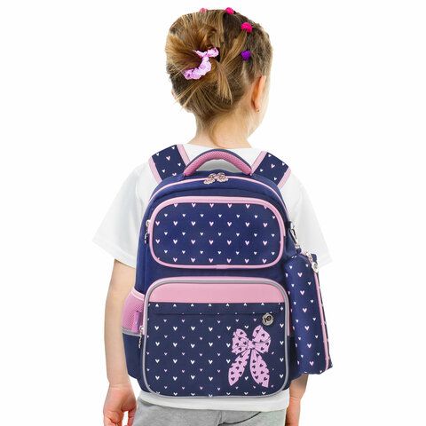 Рюкзак ЮНЛАНДИЯ COMPLETE с пеналом в комплекте, эрго-спинка, &quot;Pink bow&quot;, 42х29х14 см, 229972