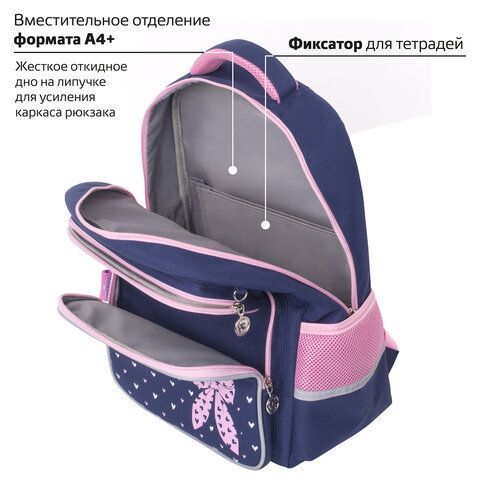 Рюкзак ЮНЛАНДИЯ COMPLETE с пеналом в комплекте, эрго-спинка, &quot;Pink bow&quot;, 42х29х14 см, 229972