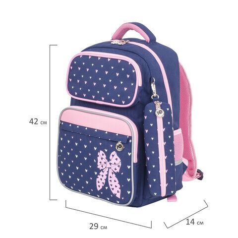 Рюкзак ЮНЛАНДИЯ COMPLETE с пеналом в комплекте, эрго-спинка, &quot;Pink bow&quot;, 42х29х14 см, 229972