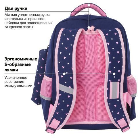 Рюкзак ЮНЛАНДИЯ COMPLETE с пеналом в комплекте, эрго-спинка, &quot;Pink bow&quot;, 42х29х14 см, 229972