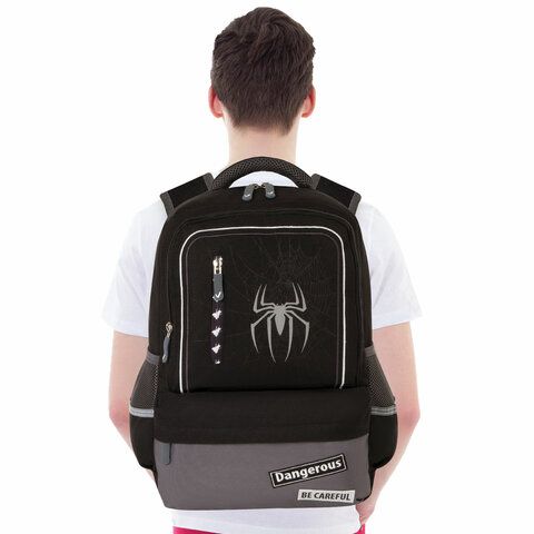 Рюкзак BRAUBERG STAR, 1 отделение, 5 карманов, &quot;Spider&quot;, черный, 40х29х13 см, 229978