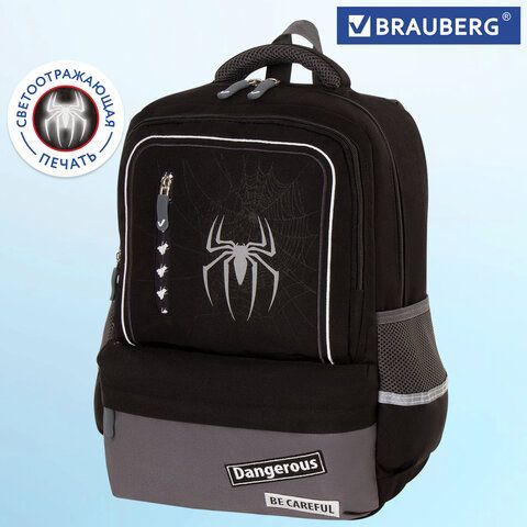 Рюкзак BRAUBERG STAR, 1 отделение, 5 карманов, &quot;Spider&quot;, черный, 40х29х13 см, 229978