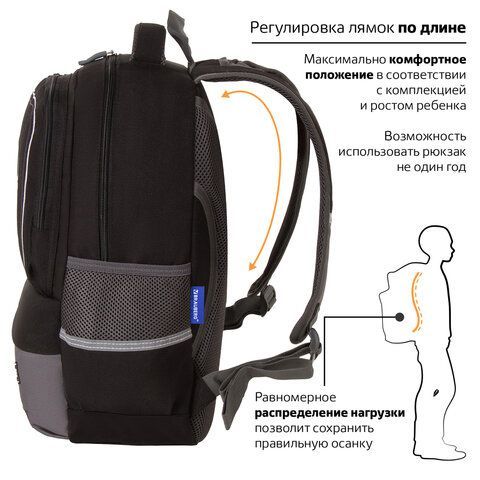 Рюкзак BRAUBERG STAR, 1 отделение, 5 карманов, &quot;Spider&quot;, черный, 40х29х13 см, 229978