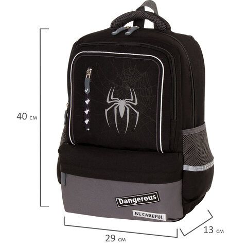 Рюкзак BRAUBERG STAR, 1 отделение, 5 карманов, &quot;Spider&quot;, черный, 40х29х13 см, 229978