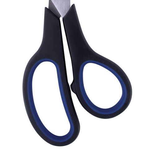Ножницы BRAUBERG &quot;Soft Grip&quot;, 190 мм, черно-синие, резиновые вставки, 3-х сторонняя заточка, 230762