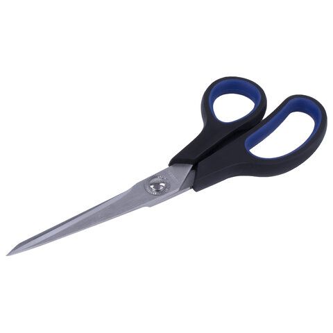 Ножницы BRAUBERG &quot;Soft Grip&quot;, 190 мм, черно-синие, резиновые вставки, 3-х сторонняя заточка, 230762