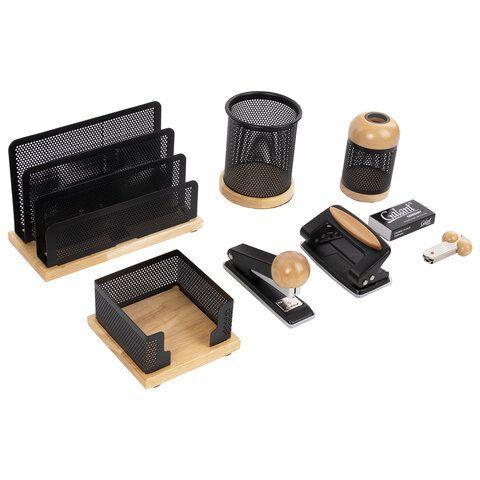 Набор настольный GALANT &quot;Wood&amp;Metal&quot;, 8 предметов, светлое дерево и черный металл, 230877