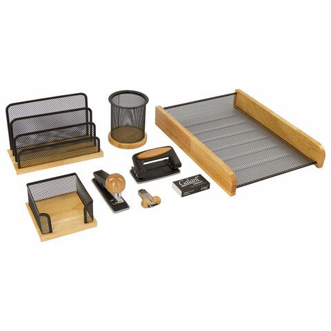 Набор настольный GALANT &quot;Wood&amp;Metal&quot;, 8 предметов, светлое дерево и черный металл, 230878