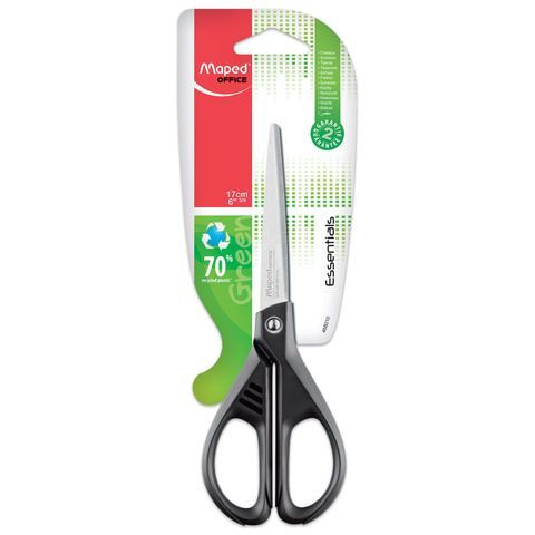 Ножницы MAPED (Франция) &quot;Essentials Green&quot;, 170 мм, черные, картонная упаковка с европодвесом, 467010, 468010