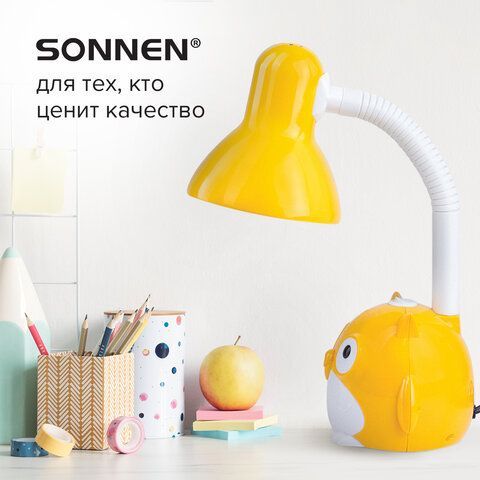 Светильник настольный SONNEN OU-603, на подставке, цоколь Е27, &quot;Сова&quot;, желтый, 236673