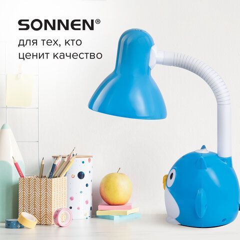 Светильник настольный SONNEN OU-603, на подставке, цоколь Е27, &quot;Сова&quot;, синий, 236674