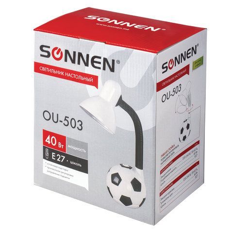 Светильник настольный SONNEN OU-503, на подставке, цоколь Е27, &quot;Мяч&quot;, белый, 236675