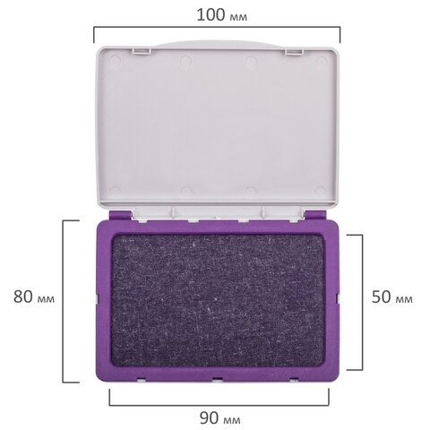 Штемпельная подушка BRAUBERG, 100х80 мм (рабочая поверхность 90х50 мм), фиолетовая краска, 236869
