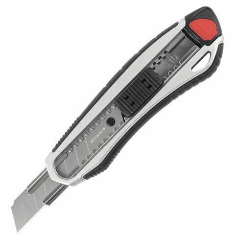 Нож канцелярский мощный 18 мм BRAUBERG &quot;Heavy duty&quot;, автофиксатор, резиновые вставки, металл, 237158