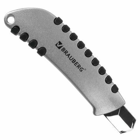Нож канцелярский 18 мм BRAUBERG &quot;Metallic&quot;, роликовый фиксатор, резиновые вставки, металл, 237159