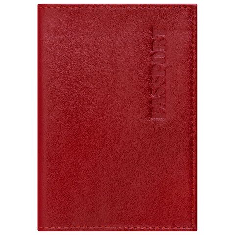 Обложка для паспорта натуральная кожа галант, &quot;PASSPORT&quot;, красная, BRAUBERG, 237178