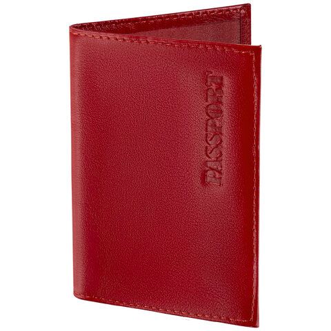 Обложка для паспорта натуральная кожа галант, &quot;PASSPORT&quot;, красная, BRAUBERG, 237178