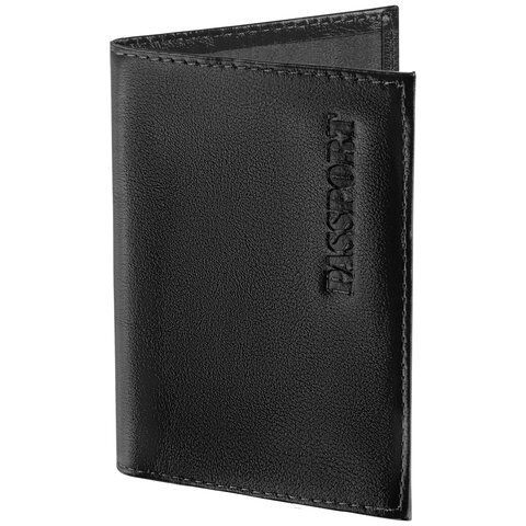 Обложка для паспорта натуральная кожа галант, &quot;PASSPORT&quot;, черная, BRAUBERG, 237179