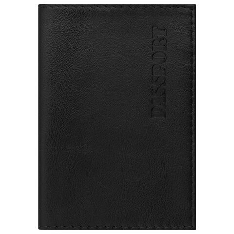 Обложка для паспорта натуральная кожа галант, &quot;PASSPORT&quot;, черная, BRAUBERG, 237179
