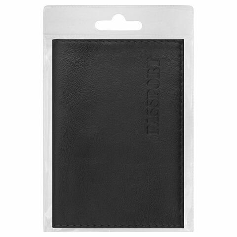 Обложка для паспорта натуральная кожа галант, &quot;PASSPORT&quot;, черная, BRAUBERG, 237179