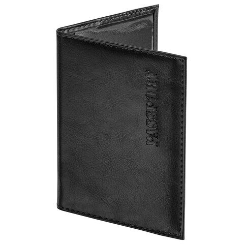 Обложка для паспорта экокожа, мягкая вставка изолон, &quot;PASSPORT&quot;, черная, STAFF Profit, 237183