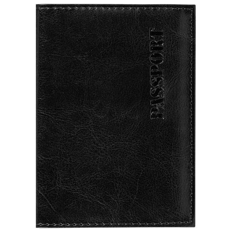 Обложка для паспорта экокожа, мягкая вставка изолон, &quot;PASSPORT&quot;, черная, STAFF Profit, 237183