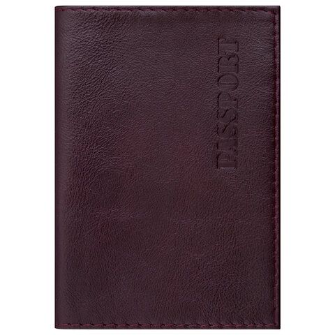 Обложка для паспорта натуральная кожа &quot;Virginia&quot;, &quot;PASSPORT&quot;, бордовая, BRAUBERG, 237187