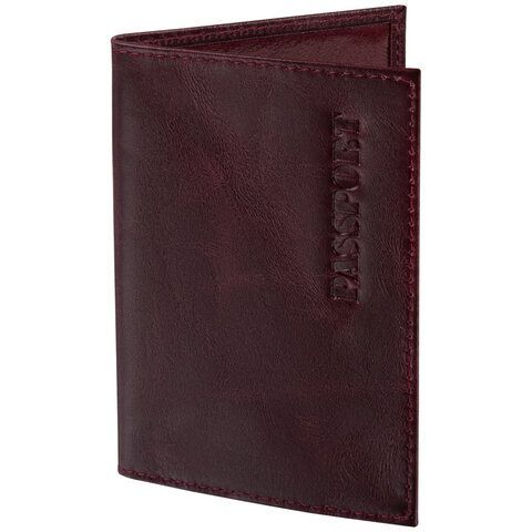 Обложка для паспорта натуральная кожа &quot;Virginia&quot;, &quot;PASSPORT&quot;, бордовая, BRAUBERG, 237187