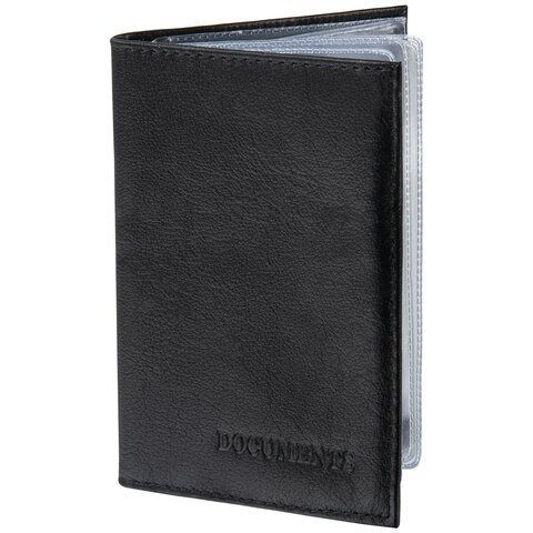 Обложка для автодокументов натуральная кожа галант, &quot;DOCUMENTS&quot;, черная, BRAUBERG, 237208