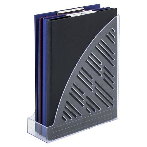 Лоток вертикальный для бумаг BRAUBERG &quot;Standard+&quot;, 250х90х300 мм, прозрачный, 237227