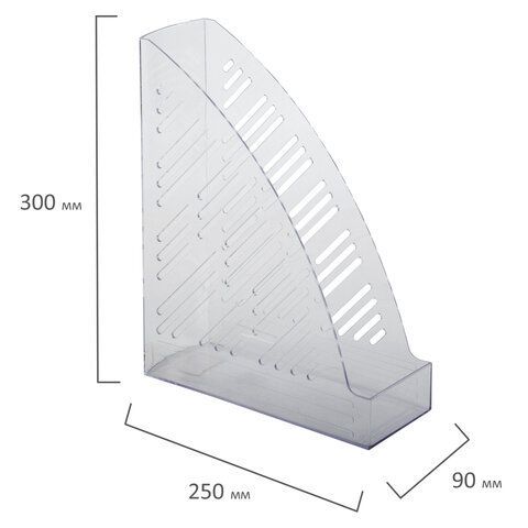 Лоток вертикальный для бумаг BRAUBERG &quot;Standard+&quot;, 250х90х300 мм, прозрачный, 237227
