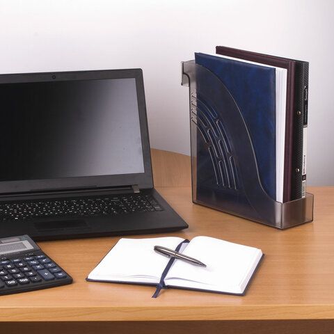 Лоток вертикальный для бумаг BRAUBERG &quot;Office&quot;, 255х95х290 мм, тонированный серый, 237230