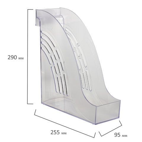 Лоток вертикальный для бумаг BRAUBERG &quot;Office&quot;, 255х95х290 мм, прозрачный, 237231
