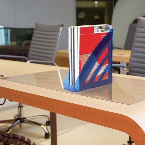 Лоток вертикальный для бумаг BRAUBERG &quot;Office style&quot;, 245х90х285 мм, тонированный синий, 237282