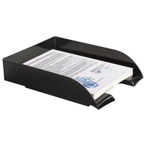 Лоток горизонтальный для бумаг BRAUBERG &quot;Office style&quot;, 320х245х65 мм, черный, 237286