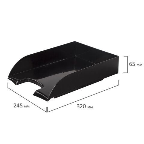 Лоток горизонтальный для бумаг BRAUBERG &quot;Office style&quot;, 320х245х65 мм, черный, 237286