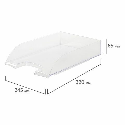 Лоток горизонтальный для бумаг BRAUBERG &quot;Office style&quot;, 320х245х65 мм, прозрачный, 237288
