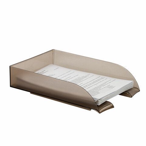 Лоток горизонтальный для бумаг BRAUBERG &quot;Office style&quot;, 320х245х65 мм, тонированный серый, 237289