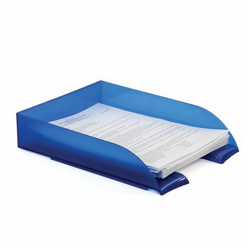 Лоток горизонтальный для бумаг BRAUBERG &quot;Office style&quot;, 320х245х65 мм, тонированный синий, 237290