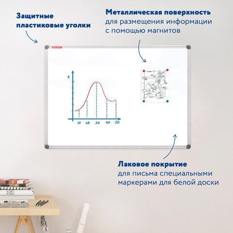 Доска магнитно-маркерная 90х120 см, алюминиевая рамка, BRAUBERG &quot;Extra&quot;, 237555