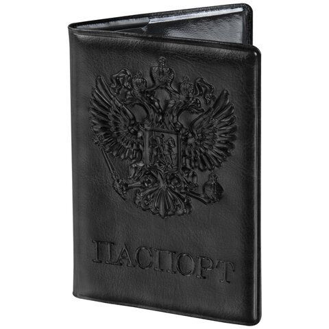 Обложка для паспорта STAFF, полиуретан под кожу, &quot;ГЕРБ&quot;, черная, 237602