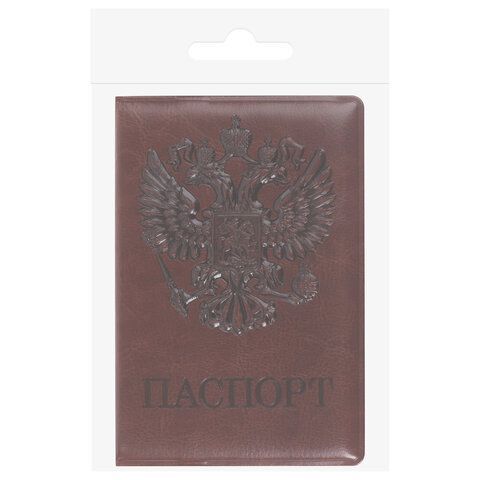 Обложка для паспорта STAFF, полиуретан под кожу, &quot;ГЕРБ&quot;, коричневая, 237604