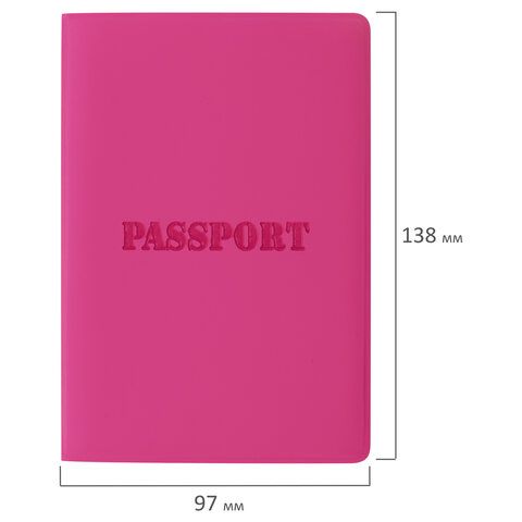 Обложка для паспорта, мягкий полиуретан, &quot;PASSPORT&quot;, розовая, STAFF, 237605
