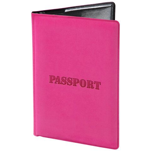 Обложка для паспорта, мягкий полиуретан, &quot;PASSPORT&quot;, розовая, STAFF, 237605
