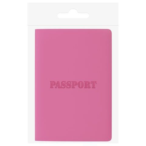 Обложка для паспорта, мягкий полиуретан, &quot;PASSPORT&quot;, розовая, STAFF, 237605
