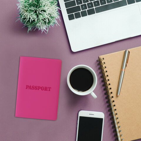 Обложка для паспорта, мягкий полиуретан, &quot;PASSPORT&quot;, розовая, STAFF, 237605