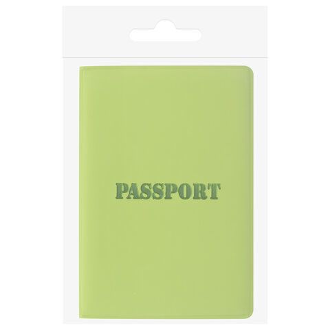 Обложка для паспорта, мягкий полиуретан, &quot;PASSPORT&quot;, салатовая, STAFF, 237607