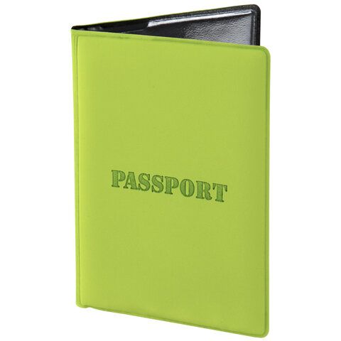 Обложка для паспорта, мягкий полиуретан, &quot;PASSPORT&quot;, салатовая, STAFF, 237607