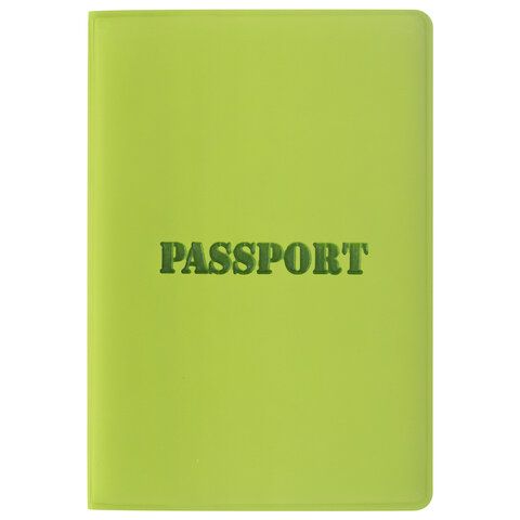 Обложка для паспорта, мягкий полиуретан, &quot;PASSPORT&quot;, салатовая, STAFF, 237607